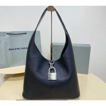 Balenciaga Locker Medium North-South Hobo Bag in black/Silver grained calfskin 2024 (xinyidai-24020249)