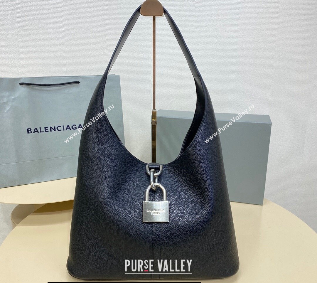 Balenciaga Locker Medium North-South Hobo Bag in black/Silver grained calfskin 2024 (xinyidai-24020249)
