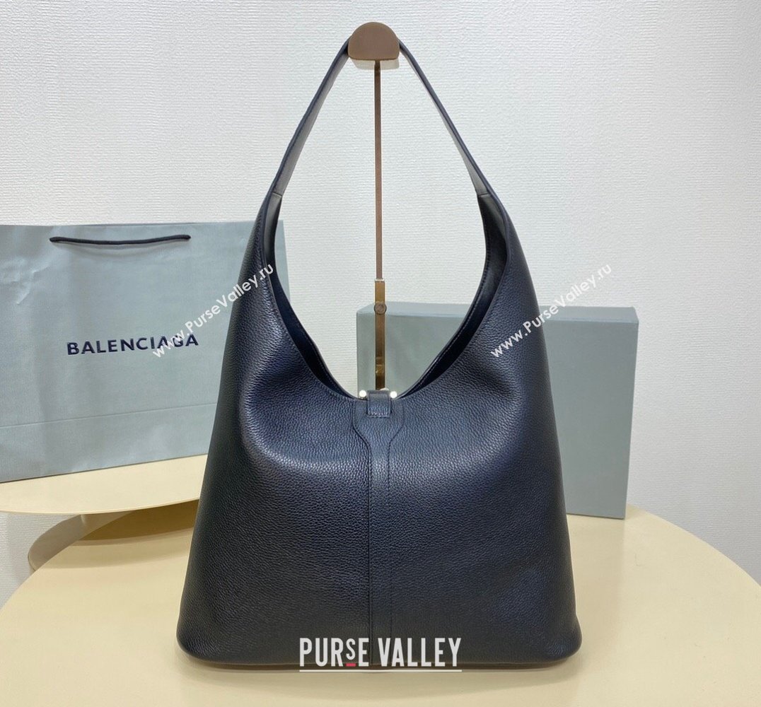 Balenciaga Locker Medium North-South Hobo Bag in black/Silver grained calfskin 2024 (xinyidai-24020249)