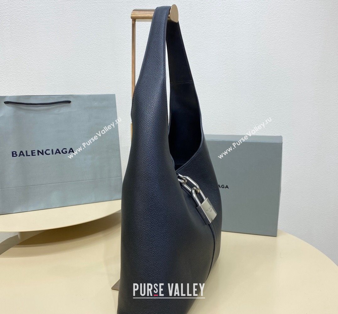 Balenciaga Locker Medium North-South Hobo Bag in black/Silver grained calfskin 2024 (xinyidai-24020249)