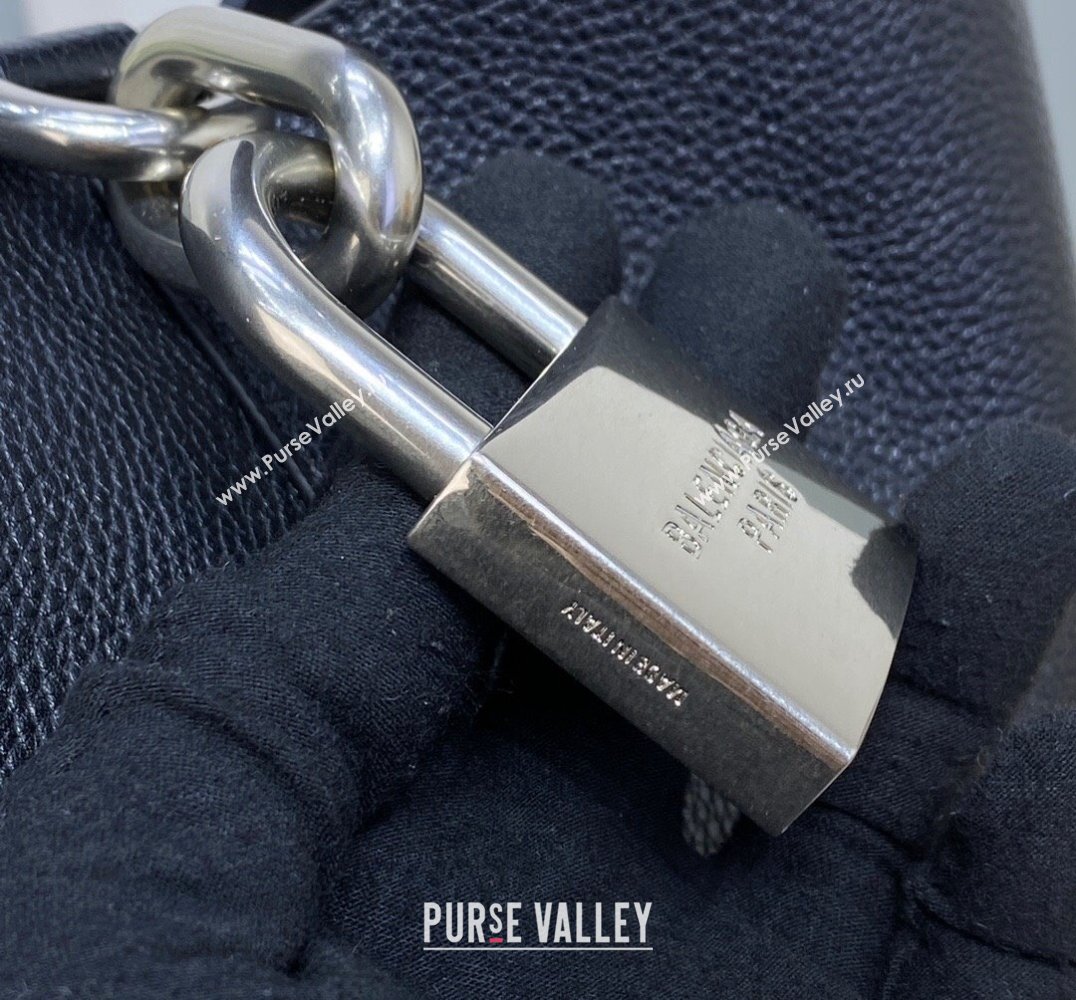 Balenciaga Locker Medium North-South Hobo Bag in black/Silver grained calfskin 2024 (xinyidai-24020249)