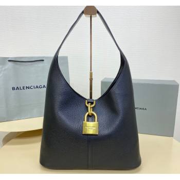 Balenciaga Locker Medium North-South Hobo Bag in black/Gold grained calfskin 2024 (xinyidai-24020248)