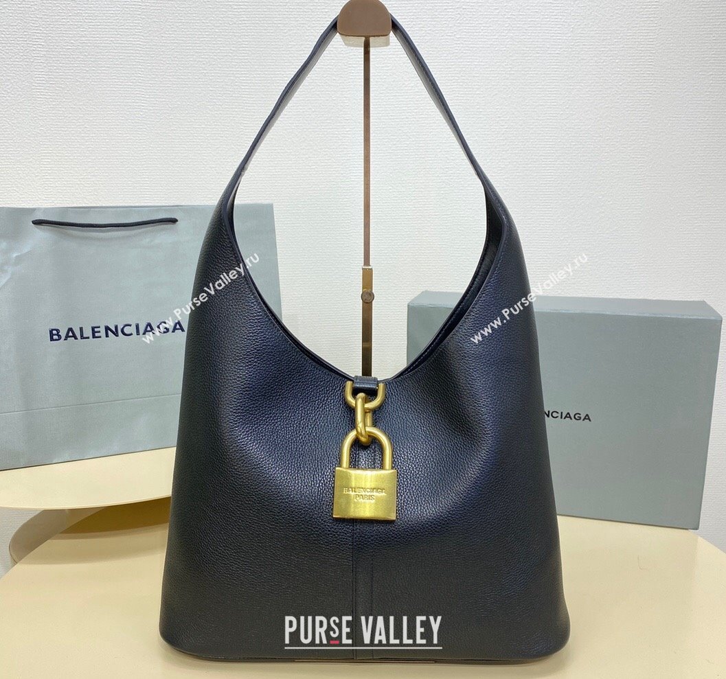 Balenciaga Locker Medium North-South Hobo Bag in black/Gold grained calfskin 2024 (xinyidai-24020248)