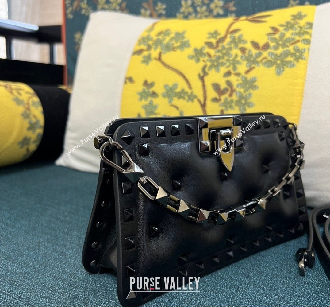 Valentino Rockstud Clutch Bag In Padded Nappa Black 2024 (xinyidai-24020220)