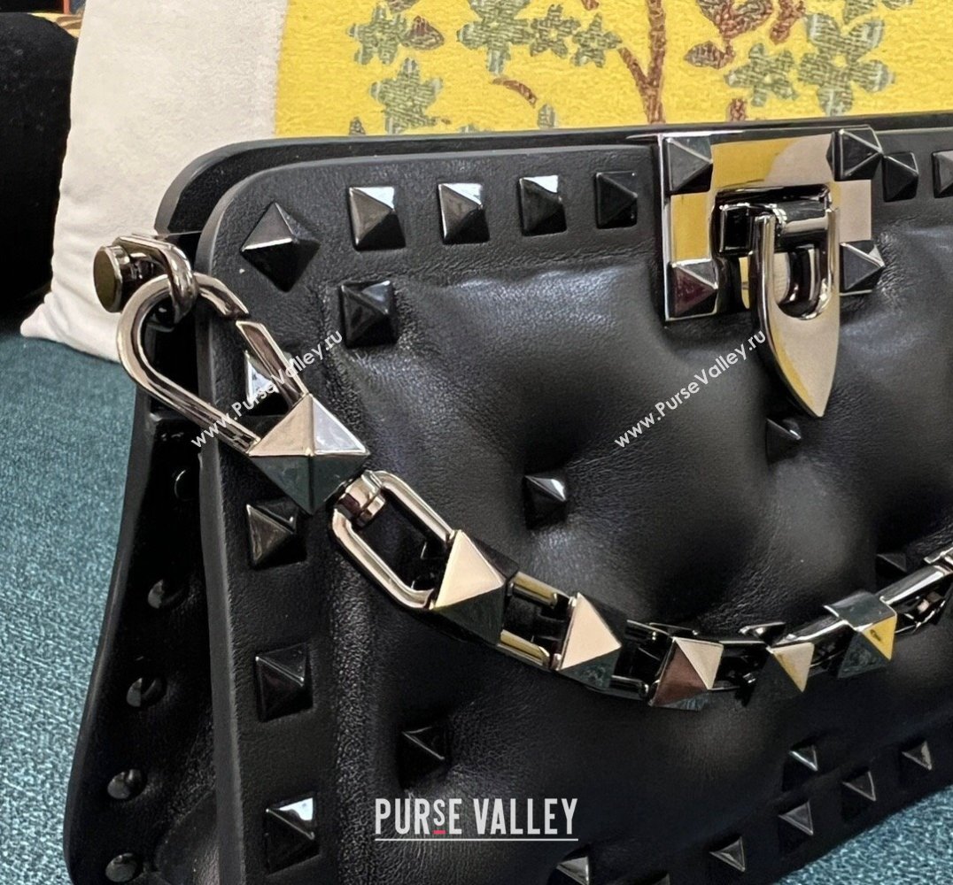 Valentino Rockstud Clutch Bag In Padded Nappa Black 2024 (xinyidai-24020220)