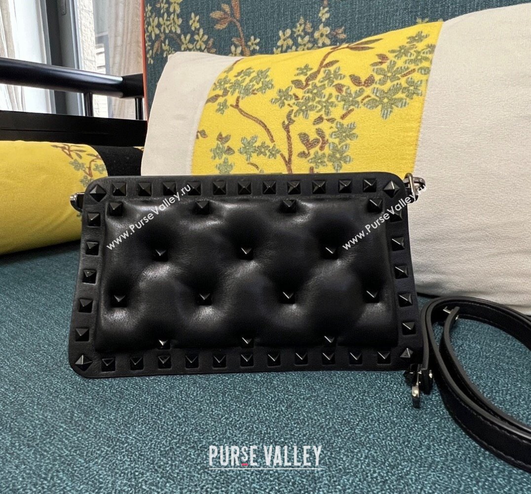 Valentino Rockstud Clutch Bag In Padded Nappa Black 2024 (xinyidai-24020220)