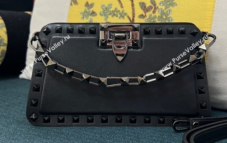 Valentino Rockstud Clutch Bag In Calfskin Black 2024 (xinyidai-24020221)