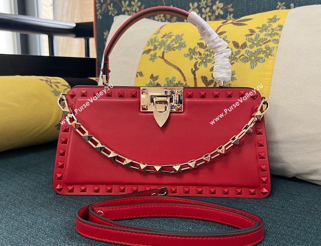 Valentino Rockstud Handbag In Calfskin Red 2024 (xinyidai-24020216)