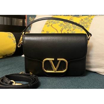 Valentino Small Locò Shoulder Bag In Calfskin Leather Black/Gold With Vlogo Signature 2024 (xinyidai-24020208)