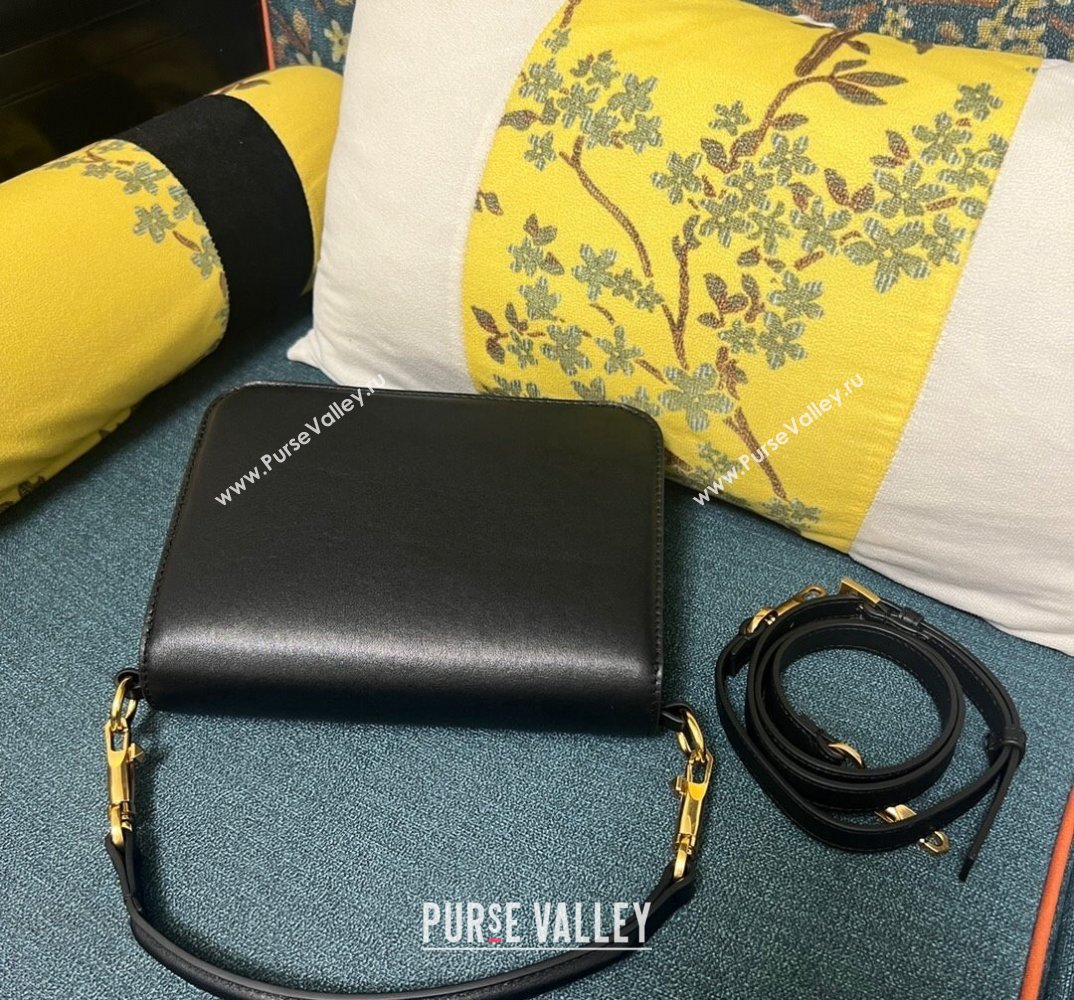 Valentino Small Locò Shoulder Bag In Calfskin Leather Black/Gold With Vlogo Signature 2024 (xinyidai-24020208)