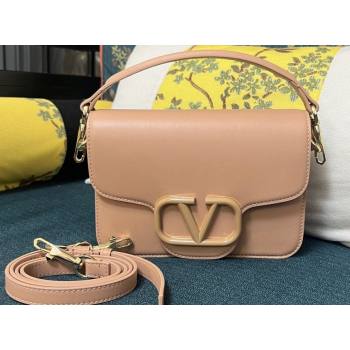 Valentino Small Locò Shoulder Bag In Calfskin Leather Nude With Enamel Tone-On-Tone Vlogo Signature 2024 (xinyidai-24020211)