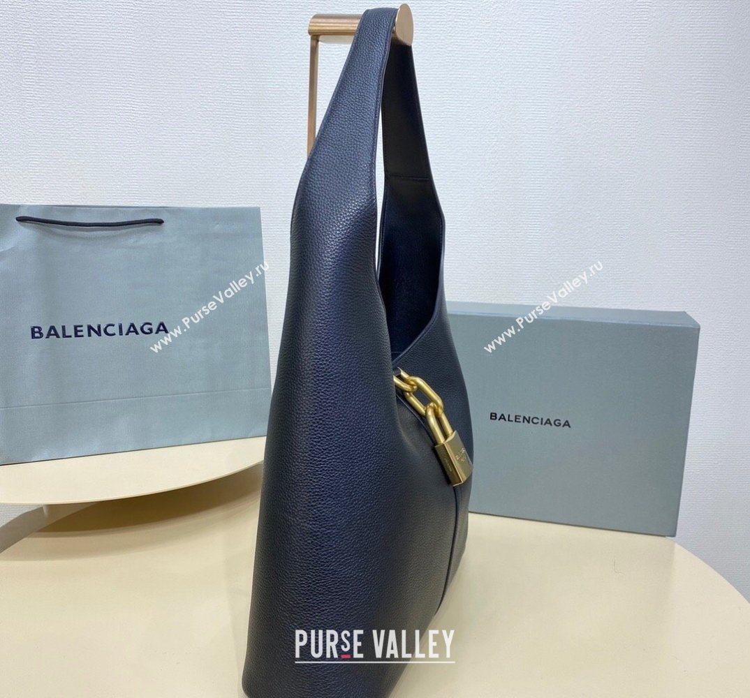 Balenciaga Locker Medium North-South Hobo Bag in black/Gold grained calfskin 2024 (xinyidai-24020248)
