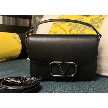 Valentino Small Locò Shoulder Bag In Calfskin Leather Black With Enamel Tone-On-Tone Vlogo Signature 2024 (xinyidai-24020209)