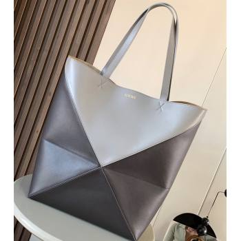 Loewe Large Puzzle Fold Tote Bag in shiny calfskin Black/Gray 2024 (xinyidai-24020241)
