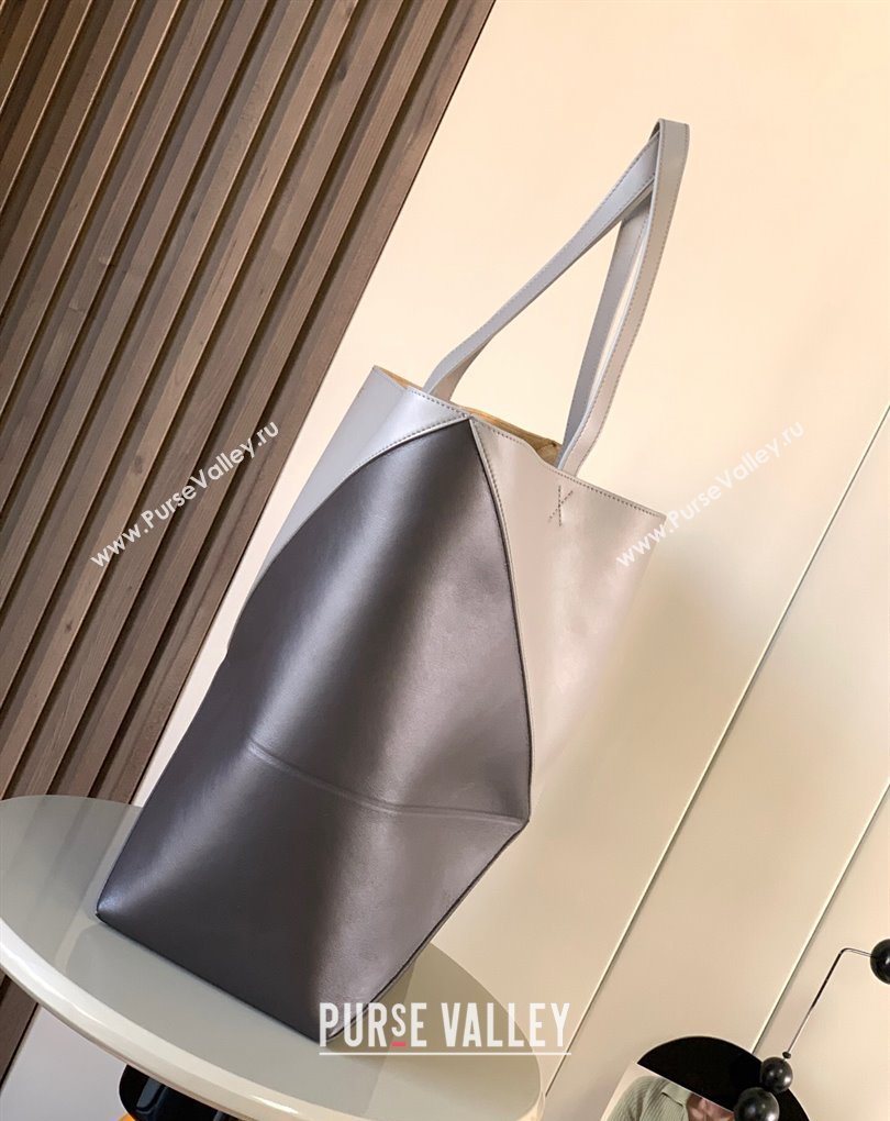 Loewe Large Puzzle Fold Tote Bag in shiny calfskin Black/Gray 2024 (xinyidai-24020241)