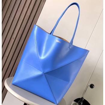 Loewe Large Puzzle Fold Tote Bag in shiny calfskin Blue 2024 (xinyidai-24020242)