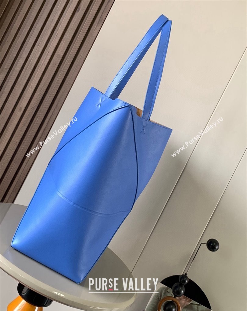 Loewe Large Puzzle Fold Tote Bag in shiny calfskin Blue 2024 (xinyidai-24020242)