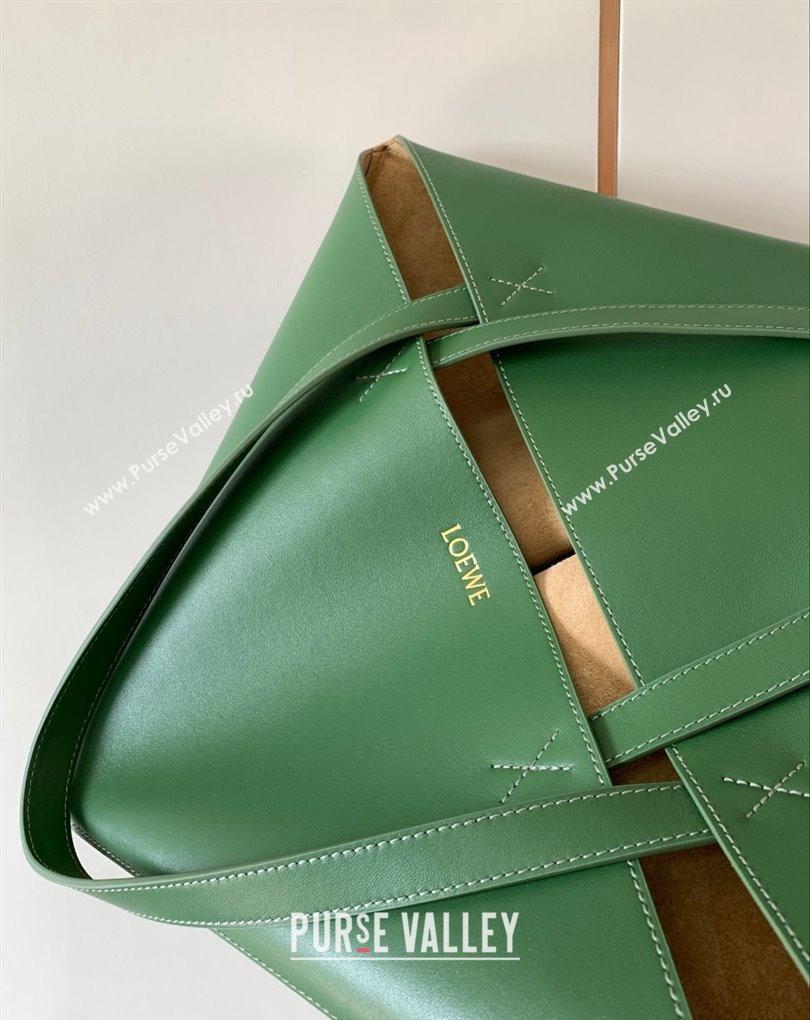 Loewe Large Puzzle Fold Tote Bag in shiny calfskin Brown/Green 2024 (xinyidai-24020243)