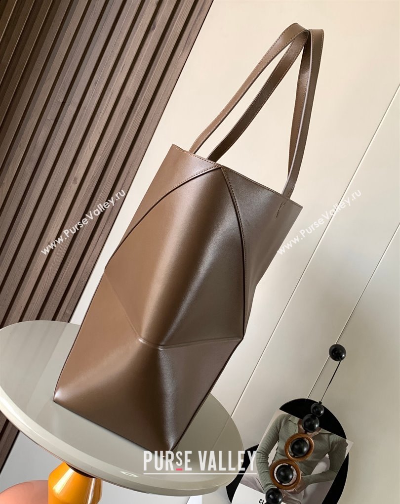 Loewe Large Puzzle Fold Tote Bag in shiny calfskin Brown 2024 (xinyidai-24020244)