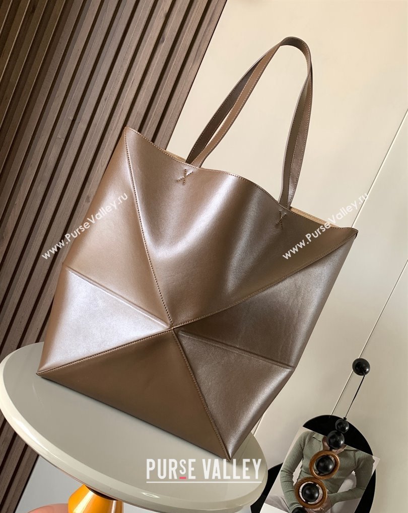 Loewe Large Puzzle Fold Tote Bag in shiny calfskin Brown 2024 (xinyidai-24020244)