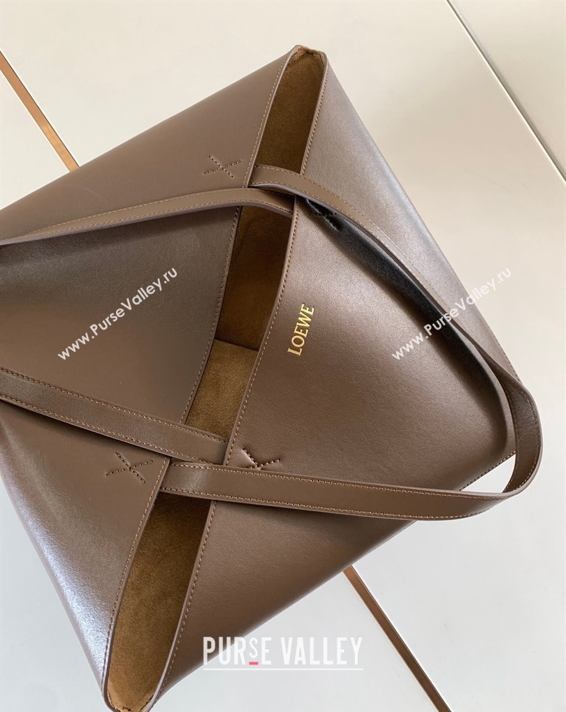 Loewe Large Puzzle Fold Tote Bag in shiny calfskin Brown 2024 (xinyidai-24020244)