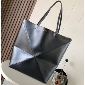 Loewe Large Puzzle Fold Tote Bag in shiny calfskin Black 2024 (xinyidai-2402024)
