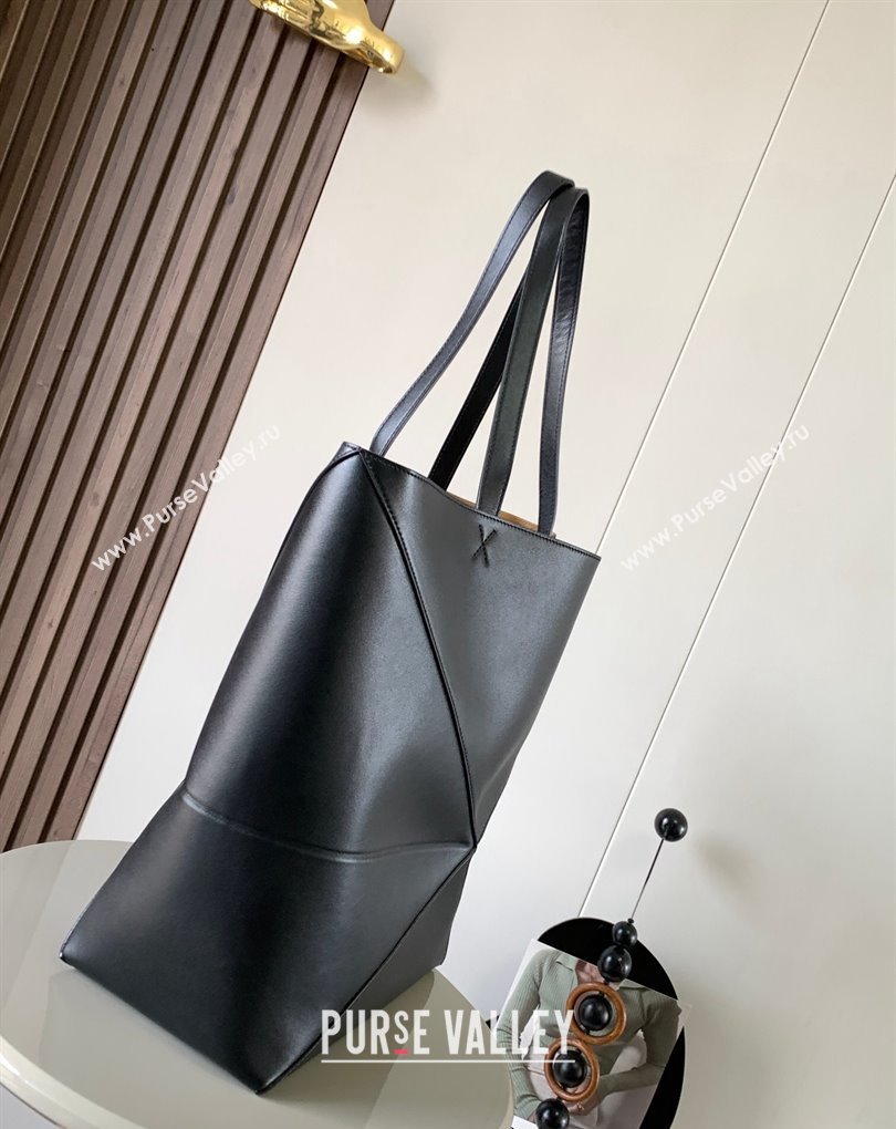 Loewe Large Puzzle Fold Tote Bag in shiny calfskin Black 2024 (xinyidai-2402024)