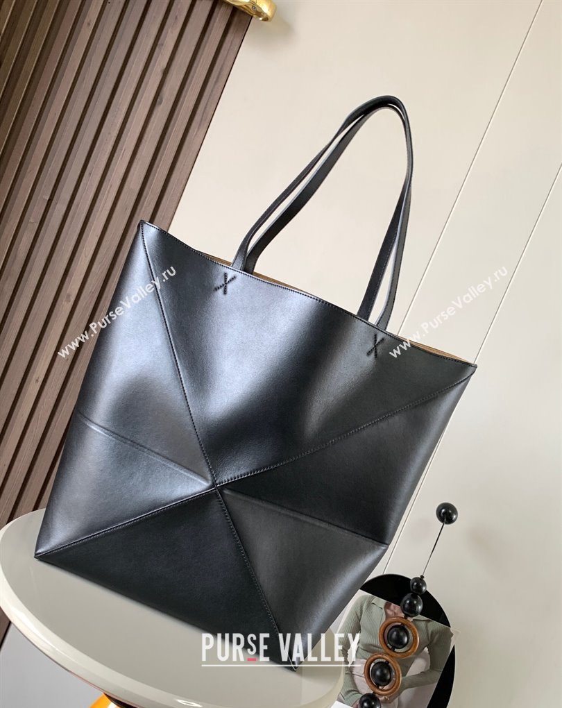 Loewe Large Puzzle Fold Tote Bag in shiny calfskin Black 2024 (xinyidai-2402024)