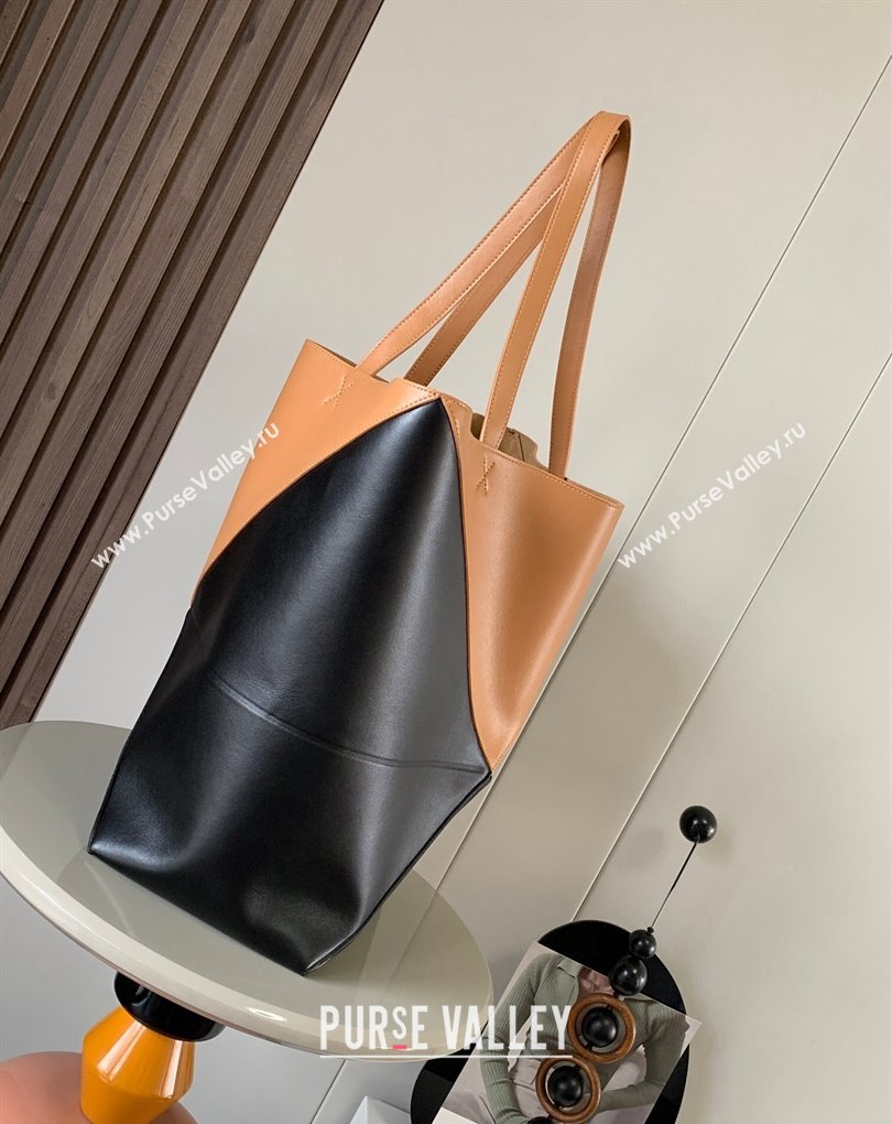 Loewe Large Puzzle Fold Tote Bag in shiny calfskin Black/Brown 2024 (xinyidai-24020245)