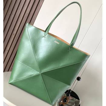 Loewe Large Puzzle Fold Tote Bag in shiny calfskin Green 2024 (xinyidai-24020246)