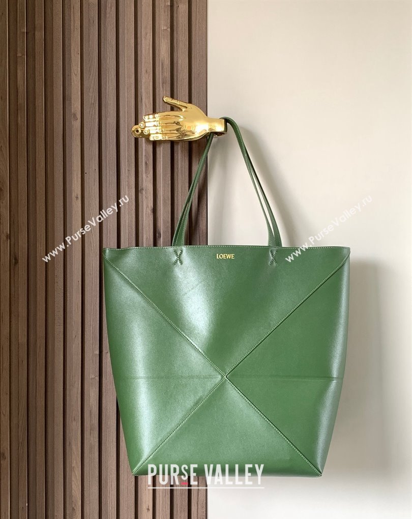 Loewe Large Puzzle Fold Tote Bag in shiny calfskin Green 2024 (xinyidai-24020246)