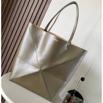 Loewe Large Puzzle Fold Tote Bag in shiny calfskin Olive Green 2024 (xinyidai-24020247)