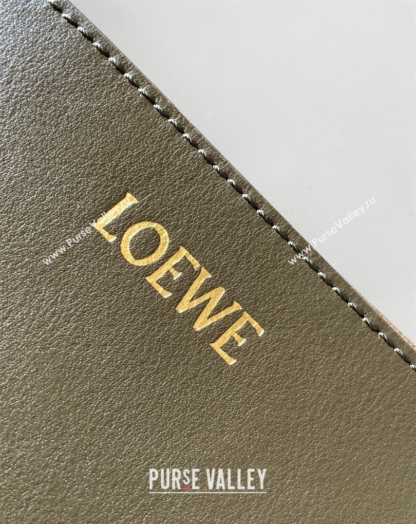 Loewe Large Puzzle Fold Tote Bag in shiny calfskin Olive Green 2024 (xinyidai-24020247)