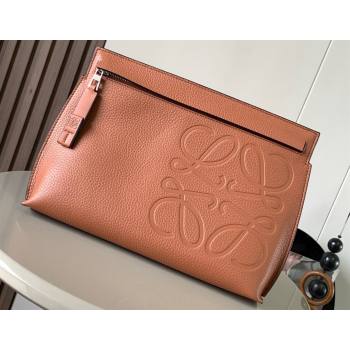 Loewe T Pouch Bag in grained calfskin Brown 2024 (xinyidai-24020237)