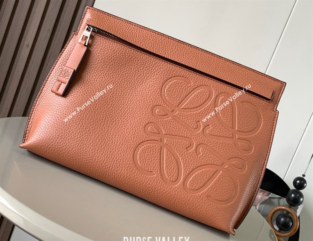 Loewe T Pouch Bag in grained calfskin Brown 2024 (xinyidai-24020237)