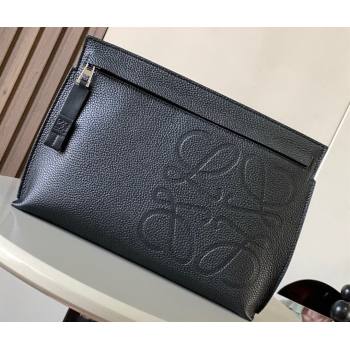 Loewe T Pouch Bag in grained calfskin Black 2024 (xinyidai-24020238)