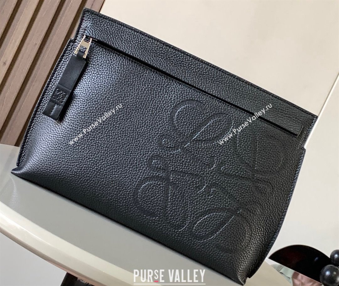 Loewe T Pouch Bag in grained calfskin Black 2024 (xinyidai-24020238)