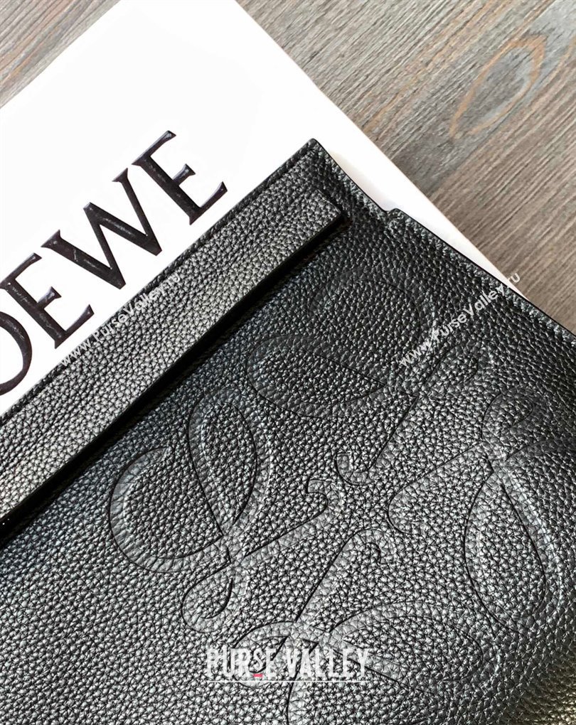 Loewe T Pouch Bag in grained calfskin Black 2024 (xinyidai-24020238)