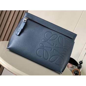 Loewe T Pouch Bag in grained calfskin Blue 2024 (xinyidai-24020239)
