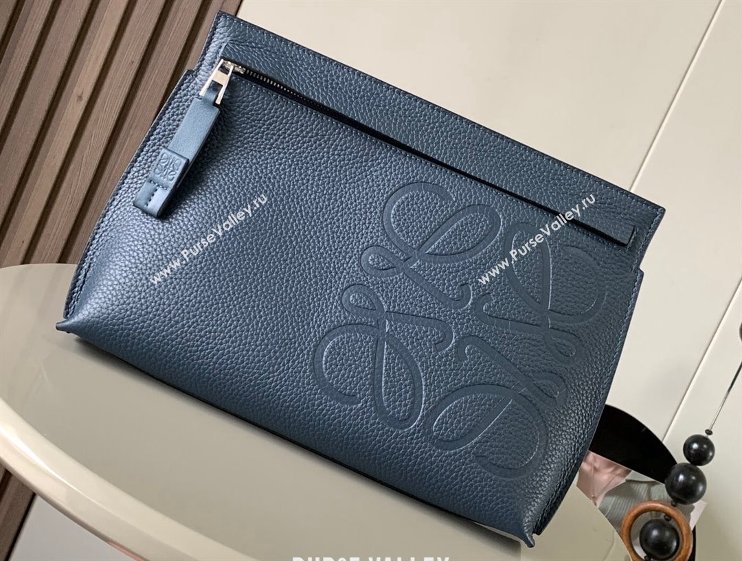 Loewe T Pouch Bag in grained calfskin Blue 2024 (xinyidai-24020239)