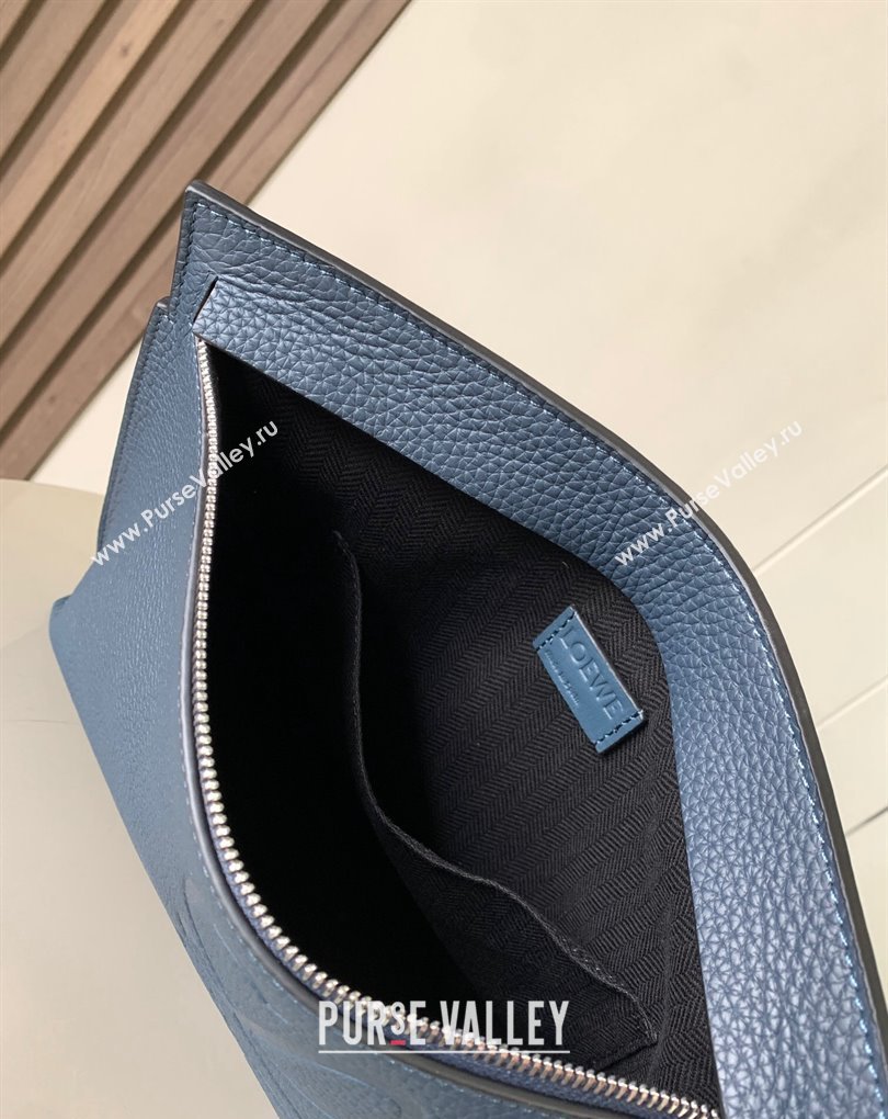 Loewe T Pouch Bag in grained calfskin Blue 2024 (xinyidai-24020239)