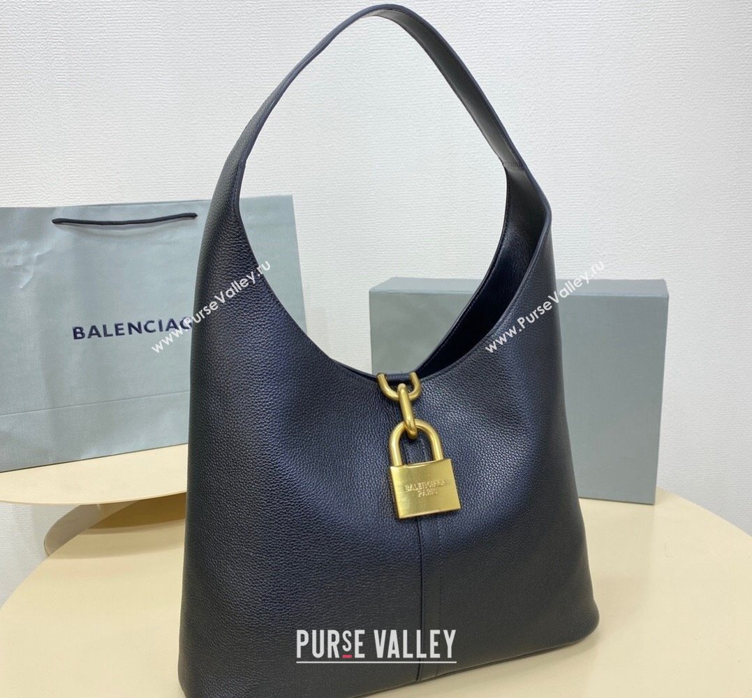 Balenciaga Locker Medium North-South Hobo Bag in black/Gold grained calfskin 2024 (xinyidai-24020248)