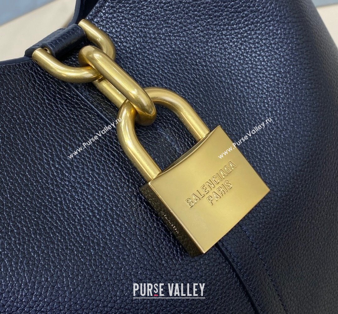 Balenciaga Locker Medium North-South Hobo Bag in black/Gold grained calfskin 2024 (xinyidai-24020248)