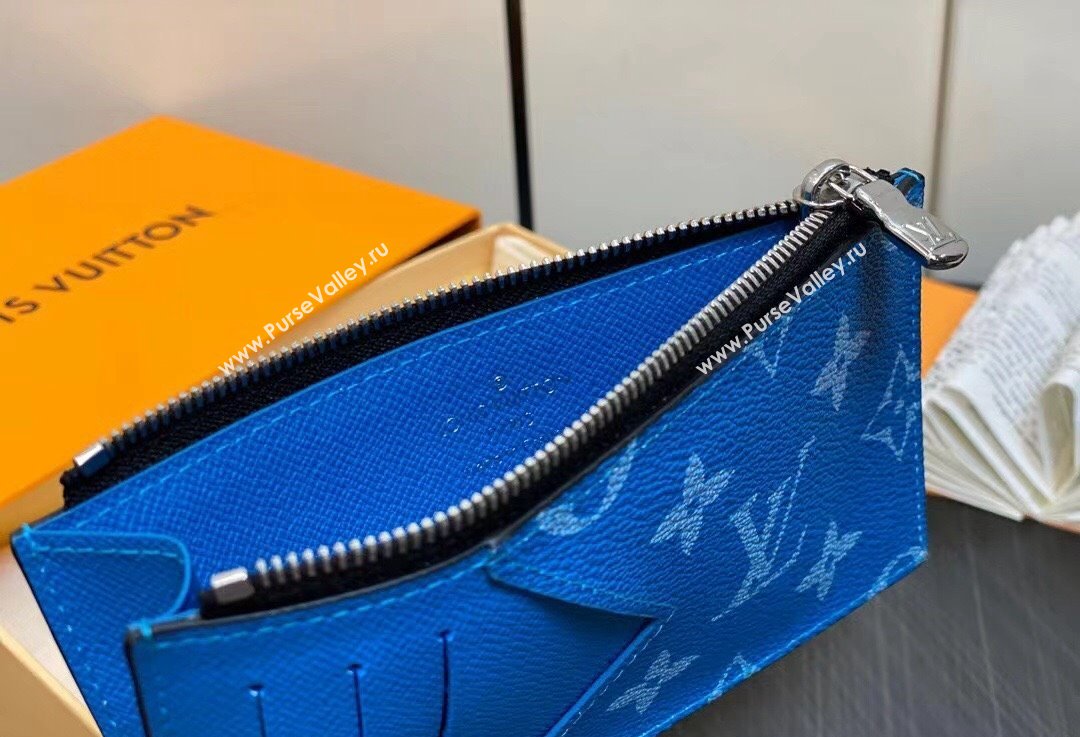 Louis Vuitton Taiga cowhide leather and Monogram canvas Coin Card Holder M83102 Blue 2024 (kiki-24021805)