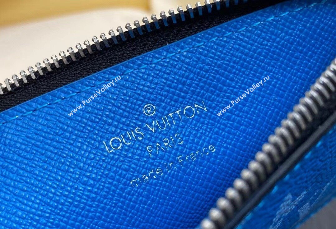 Louis Vuitton Taiga cowhide leather and Monogram canvas Coin Card Holder M83102 Blue 2024 (kiki-24021805)