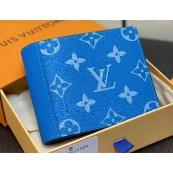 Louis Vuitton Taiga cowhide leather and Monogram canvas Multiple Wallet M30995 Blue 2024 (kiki-24021804)