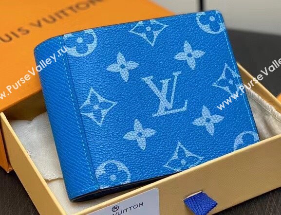 Louis Vuitton Taiga cowhide leather and Monogram canvas Multiple Wallet M30995 Blue 2024 (kiki-24021804)