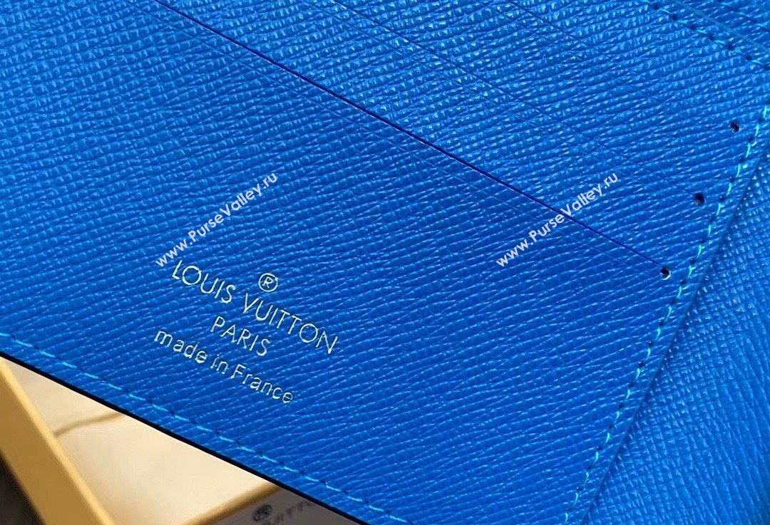 Louis Vuitton Taiga cowhide leather and Monogram canvas Multiple Wallet M30995 Blue 2024 (kiki-24021804)