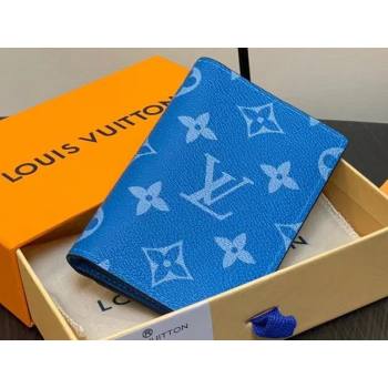 Louis Vuitton Taiga cowhide leather and Monogram canvas Pocket Organizer Wallet M83095 Blue 2024 (kiki-24021803)