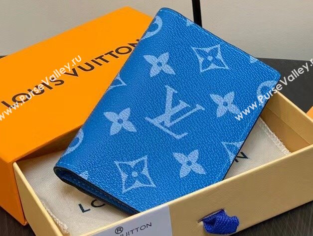 Louis Vuitton Taiga cowhide leather and Monogram canvas Pocket Organizer Wallet M83095 Blue 2024 (kiki-24021803)